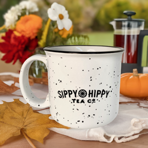 Beautiful Sippy Hippy Mug with french press and flowers on an autumn day